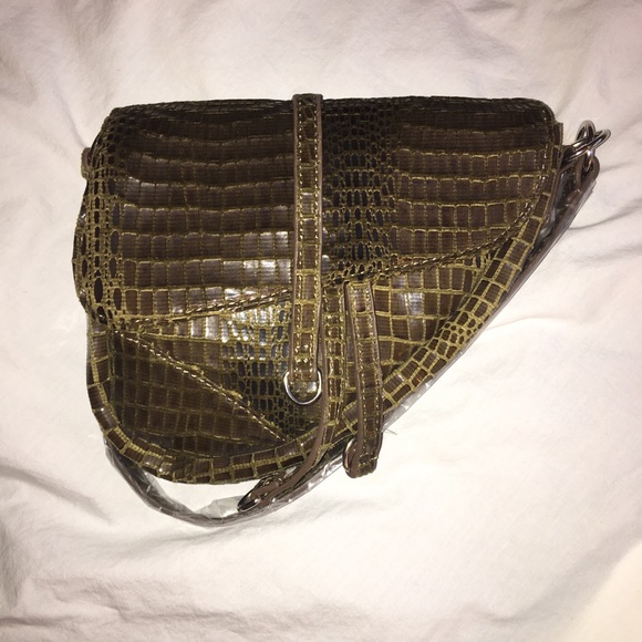 Missguided Bags Green Faux Leather Textured Saddle Bag Poshmark